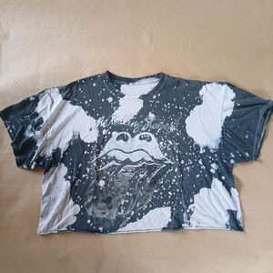 The Rolling Stones Crop Top Bleach Died T Shirt Size XXL Black & White Graphic